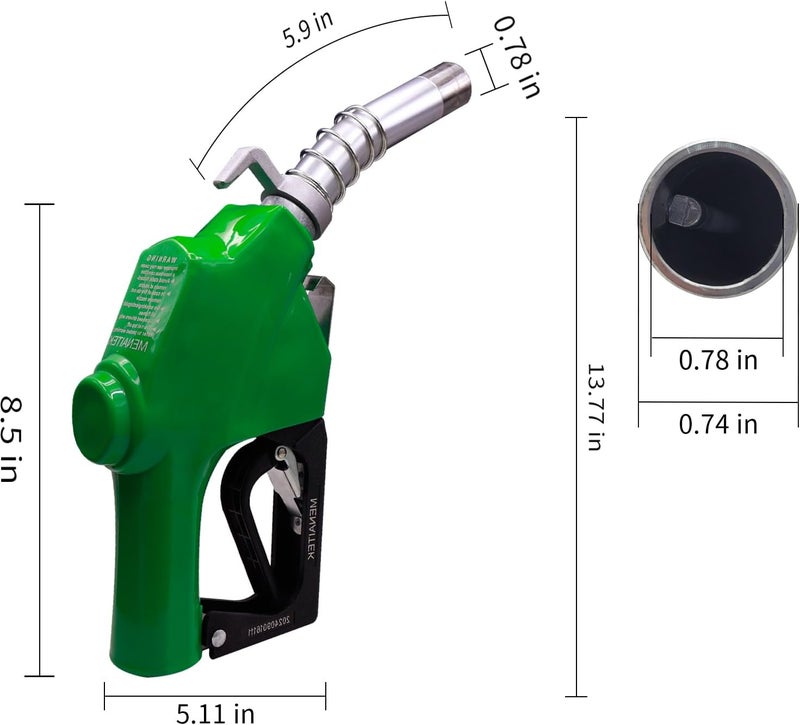 MENAITEK -120 Heavy Duty 1" inch NPT Automatic Shut-off fuel nozzles 1-3/16 Inches(OD=30mm) Spout 3-Notch Hold Open Clip High Flow 32 GPM - Image 4